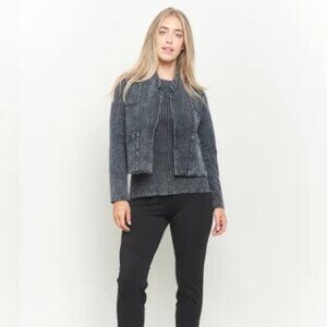 Testimony LA French Terry Open Front Cropped Length Jacket Distressed Size Small